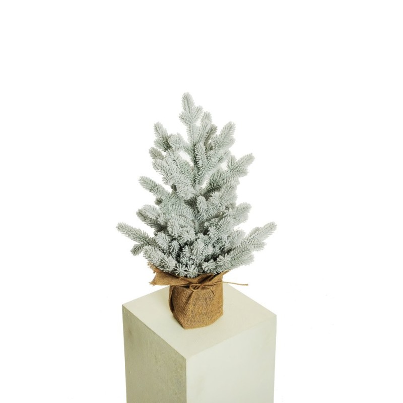 Lot de 4 - Sapin artificiel de Noël enneigé en pot toile de jute, 60 cm - blanc 