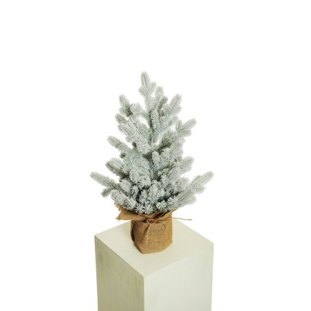 Lot de 4 - Sapin artificiel de Noël enneigé en pot toile de jute, 60 cm - blanc 