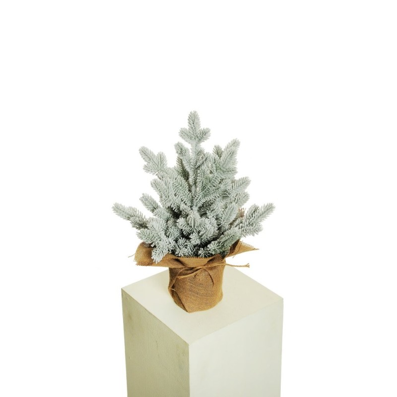 Lot de 4 - Sapin artificiel de Noël enneigé en pot toile de jute, 50 cm - blanc 