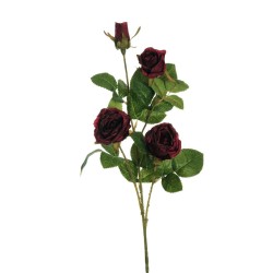 Lot de 24 - Tige artificielle de boutons de rose X4, 70 cm - bordeaux 