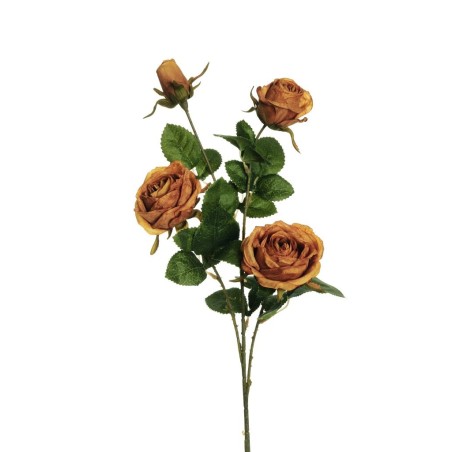 Lot de 24 - Tige artificielle de boutons de rose X4, 70 cm - moutarde 