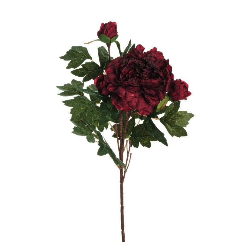 Lot de 24 - Tige artificielle de pivoine X2, 64 cm - bordeaux 