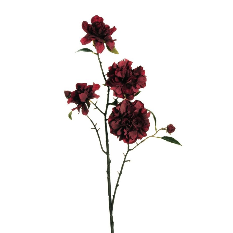 Lot de 12 - Longue tige artificielle de camélia, 95 cm - bordeaux 
