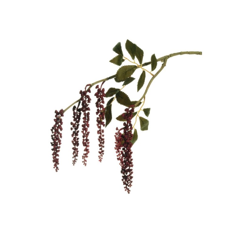 Lot de 12 - Tige suspendue artificielle de phytolacca caoutchouc X2, 75 cm - bordeaux 