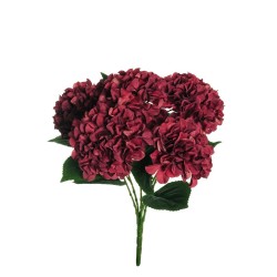 Lot de 12 - Buisson artificiel d'hortensia d'automne X5, 49 cm - bordeaux automne 