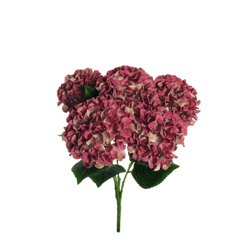 Lot de 12 - Buisson artificiel d'hortensia d'automne X5, 49 cm - violet rose 