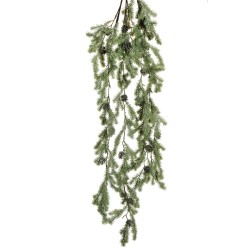 Lot de 12 - Branche suspendue artificielle de pin sylvestre enneigé avec pommes de pin, 120 cm - vert gris 