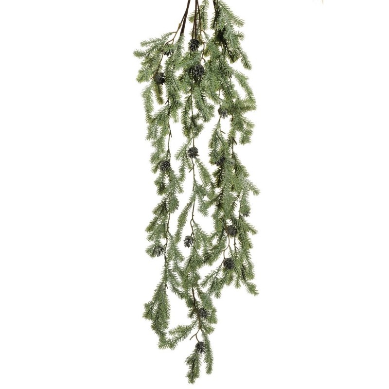 Lot de 12 - Branche suspendue artificielle de pin sylvestre enneigé avec pommes de pin, 120 cm - vert gris 
