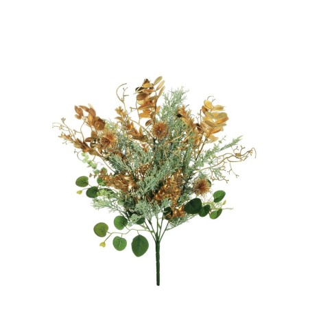 Lot de 10 - Grand buisson artificiel de thuya, acacia, myrte et echinops métallisé X5, 53 cm - vert gris or 