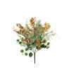 Lot de 10 - Grand buisson artificiel de thuya, acacia, myrte et echinops métallisé X5, 53 cm - vert gris or 