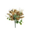 Lot de 18 - Buisson artificiel moyen de thuya, acacia, myrte et echinops métallisé X5, 42 cm - vert gris or 