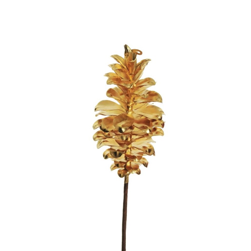 Lot de 12 - Pomme de pin artificielle moyenne métallisée, 49 cm - or 