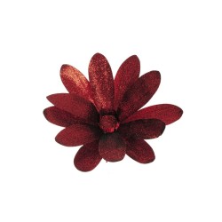 Lot de 12 - Tête artificielle de cosmos géante de Noël métallisée D. 50 cm, 50 cm - bordeaux 