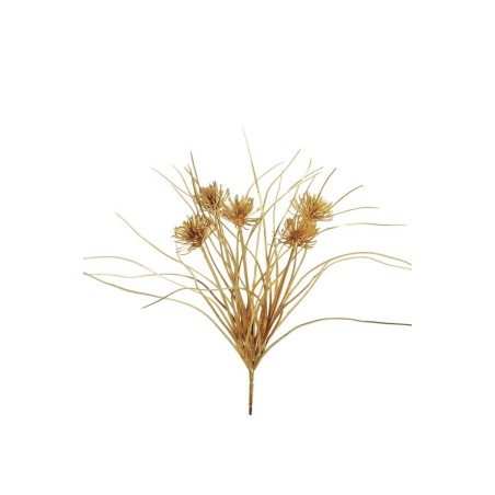 Lot de 12 - Buisson artificiel d'herbe métallisée avec fleurs cordyfolium, 45 cm - or 