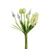 Lot de 6 - Bouquet artificiel caoutchouc de jacinthes, tulipes et muscari X7, 43 cm - blanc bleu clair 