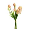 Lot de 6 - Bouquet artificiel caoutchouc de jacinthes, tulipes et muscari X7, 43 cm - rose blanc 