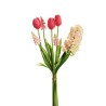 Lot de 6 - Bouquet artificiel caoutchouc de jacinthes, tulipes et muscari X7, 43 cm - rose fuchsia 