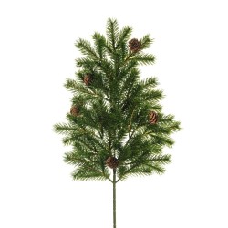 Lot de 12 - Tige artificielle de pin X28 avec pommes de pin, 62 cm - vert 