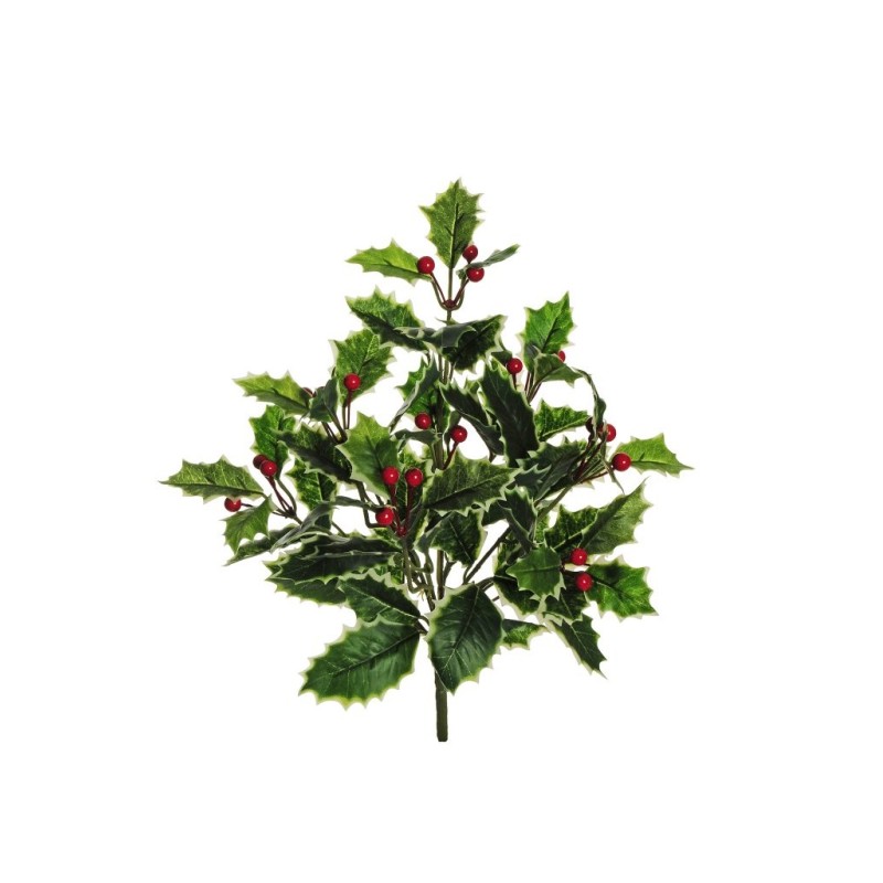 Lot de 16 - Buisson artificiel de houx toucher réel X7 avec baies, 38 cm - panaché 