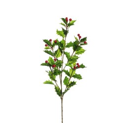 Lot de 24 - Tige artificielle de houx toucher réel X5 avec baies, 85 cm - vert 