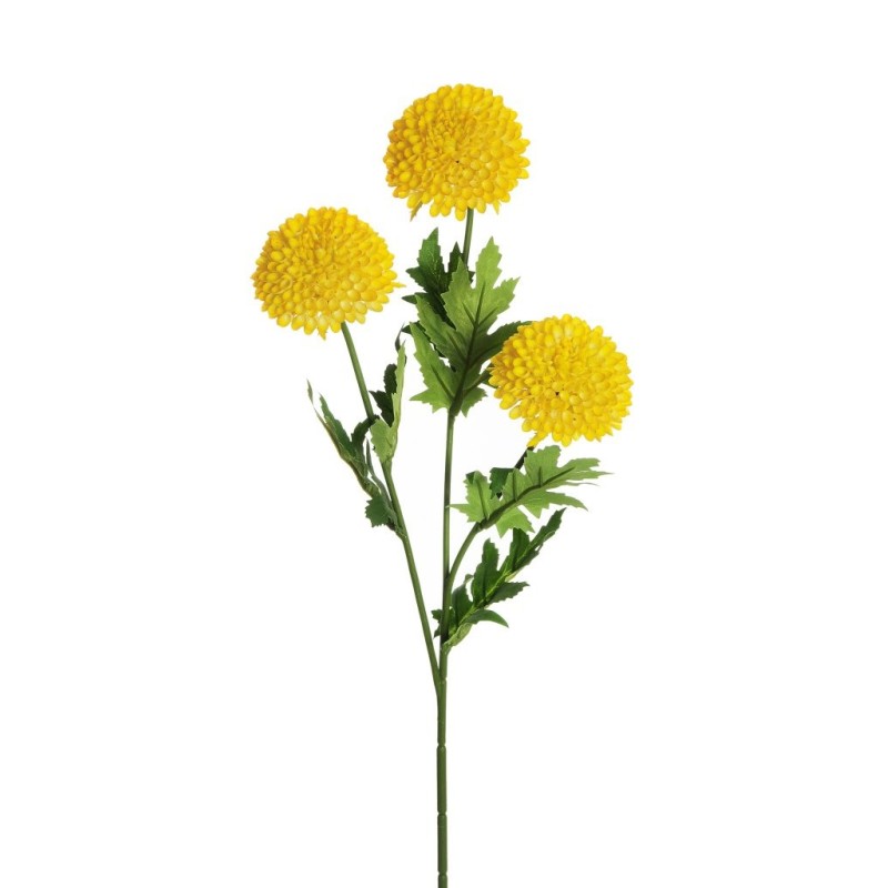 Lot de 24 - Tige artificielle de chrysanthème ping-pong X3, 65 cm - jaune 