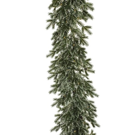 Lot de 6 - Guirlande artificielle de pin enneigé lumineuse 250 LED avec pommes de pin, 270 cm - vert blanc 