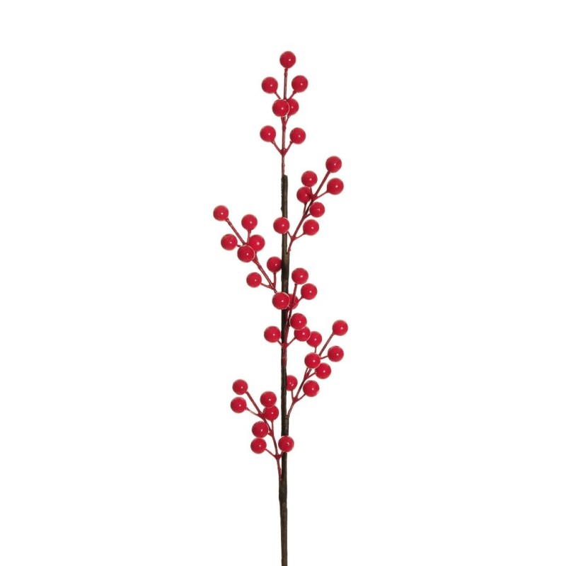 Lot de 48 - Tige artificielle de baies d'ilex, 65 cm - rouge clair 