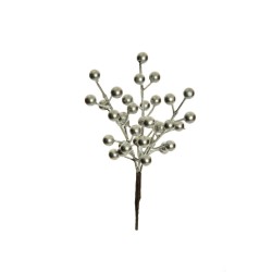Lot de 240 - Pic artificiel de baies d'ilex, 20 cm - argent 