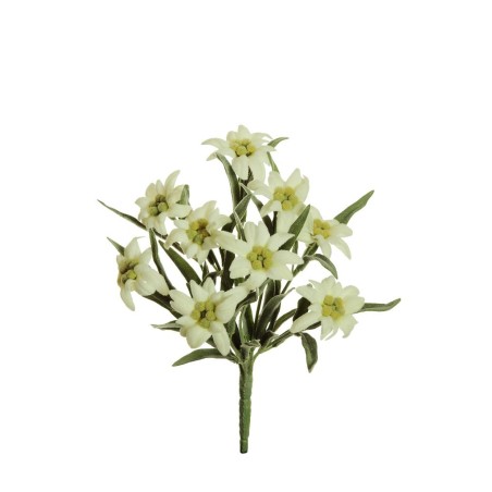 Lot de 16 - Buisson artificiel d'edelweiss floqué X9, 26 cm - blanc 