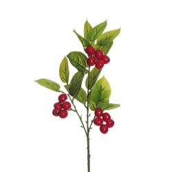Lot de 24 - Tige artificielle de cerises toucher réel, 70 cm - vert rouge 