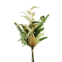 Lot de 8 - Bouquet artificiel de banksia et baies X10, 58 cm - crème marron 