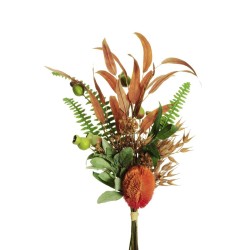 Lot de 8 - Bouquet artificiel de banksia et baies X10, 58 cm - rouge orange 