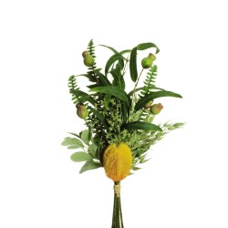 Lot de 8 - Bouquet artificiel de banksia et baies X10, 58 cm - jaune 
