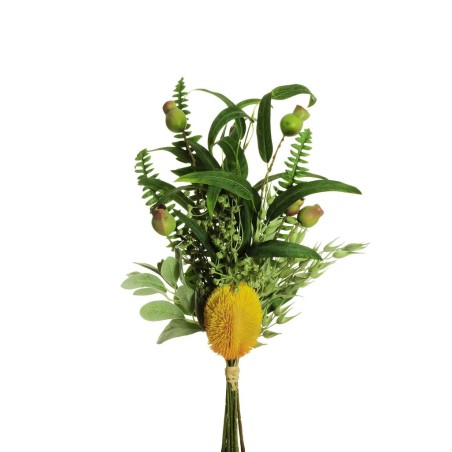 Lot de 8 - Bouquet artificiel de banksia et baies X10, 58 cm - jaune 