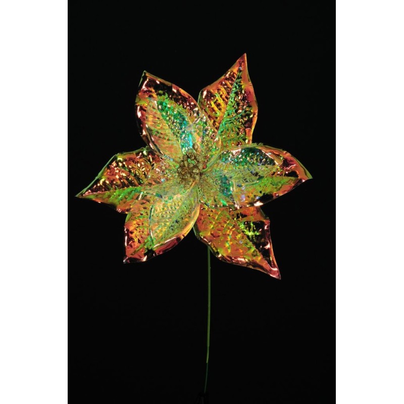 Lot de 24 - Fleur artificielle de poinsettia iridescente, 30 cm - blanc 