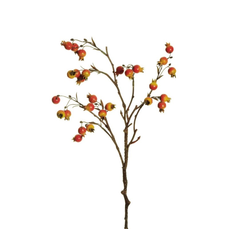 Lot de 24 - Tige artificielle d'églantier X3, 62 cm - rouge orange 