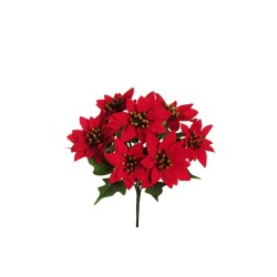 Lot de 12 - Mini buisson artificiel de poinsettia velours X7, 28 cm - rouge 