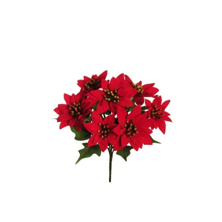 Lot de 12 - Mini buisson artificiel de poinsettia velours X7, 28 cm - rouge 
