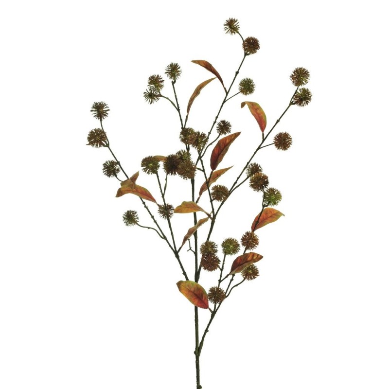 Lot de 12 - Tige artificielle de châtaignier d'automne, 123 cm - vert marron bordeaux 