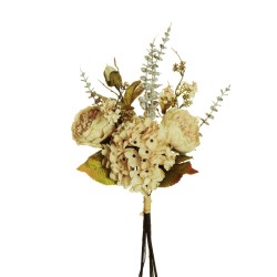 Lot de 8 - Bouquet artificiel de pivoines et hortensias X5, 60 cm - ivoire 