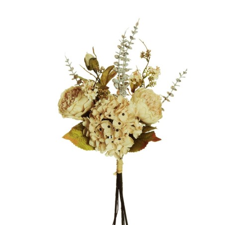 Lot de 8 - Bouquet artificiel de pivoines et hortensias X5, 60 cm - ivoire 