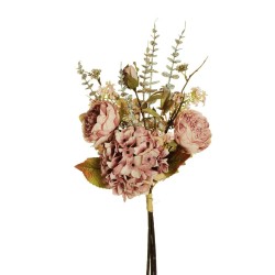 Lot de 8 - Bouquet artificiel de pivoines et hortensias X5, 60 cm - rose 