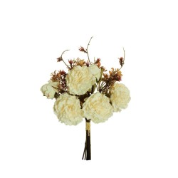 Lot de 12 - Bouquet artificiel de pivoines X6, 39 cm - blanc crème 