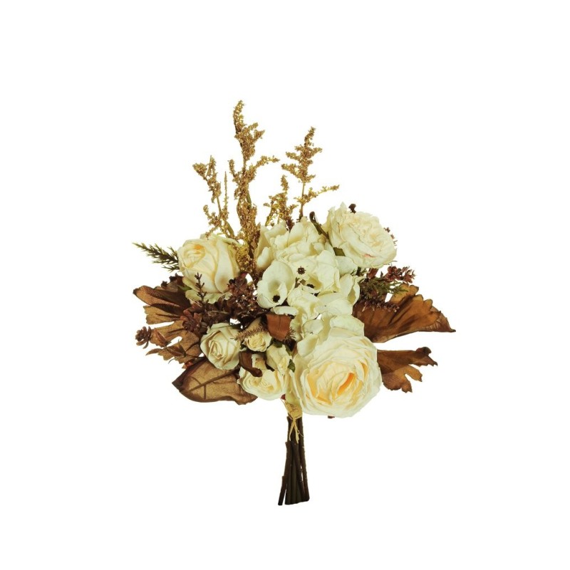 Lot de 12 - Bouquet artificiel de roses et hortensias X6, 37 cm - blanc crème 