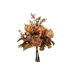 Lot de 12 - Bouquet artificiel de roses et hortensias X6, 37 cm - saumon 