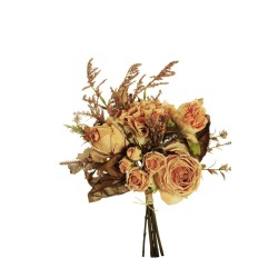Lot de 12 - Bouquet artificiel de roses et hortensias X6, 37 cm - orange clair 