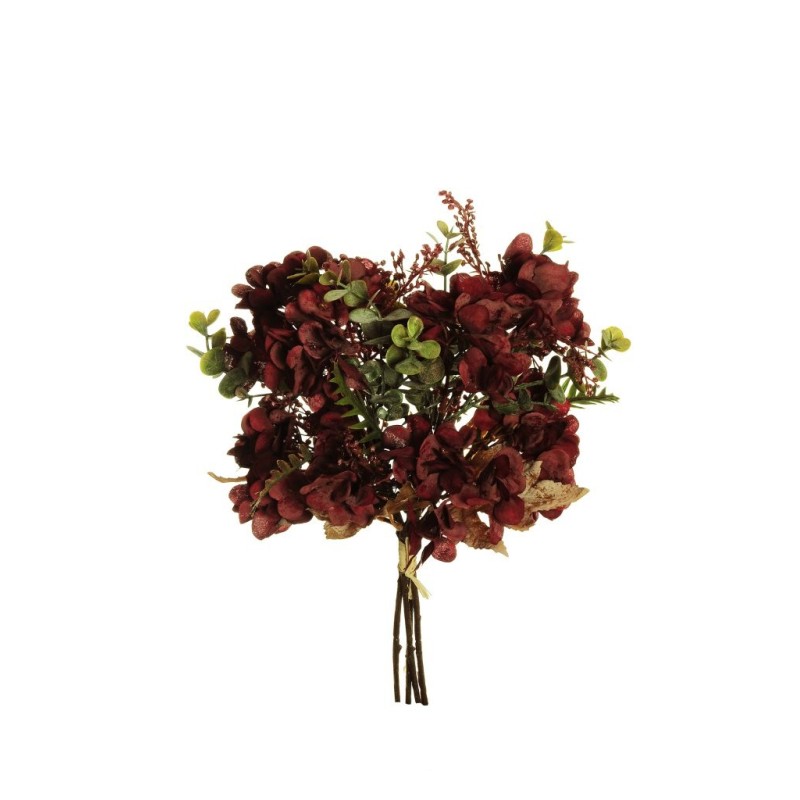 Lot de 18 - Bouquet artificiel d'hortensias X4, 37 cm - bordeaux 