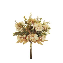 Lot de 18 - Bouquet artificiel d'hortensias X4, 37 cm - rose ancien crème 