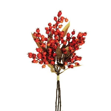 Lot de 12 - Bouquet artificiel de baies d'églantier X3, 48 cm - orange 
