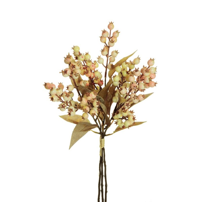 Lot de 12 - Bouquet artificiel de baies d'églantier X3, 48 cm - rose crème 